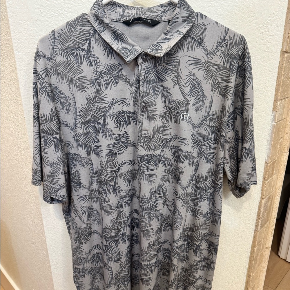 Travis Mathew Gray Hawaiian Leaf Pattern Polo Shirt **LIMITED EDITION**